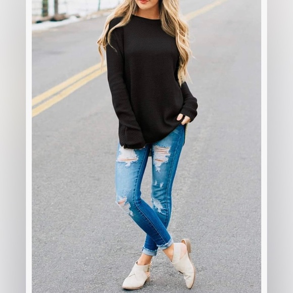 MEROKEETY Women's Long Sleeve Oversized Crew Neck S Knit Pullover Sweater - Picture 3 of 6